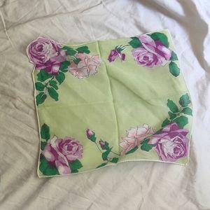 Vintage Green Handkerchief/Neck Scarf Floral Print